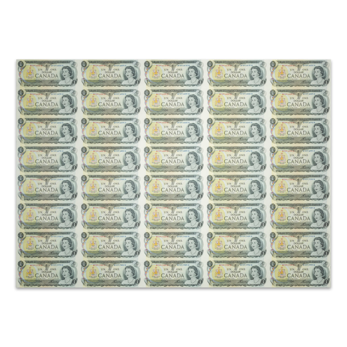 $1 1973 BC-46b Uncut Banknote Sheet Crow-Bouey Prefix BFK AU 5x8