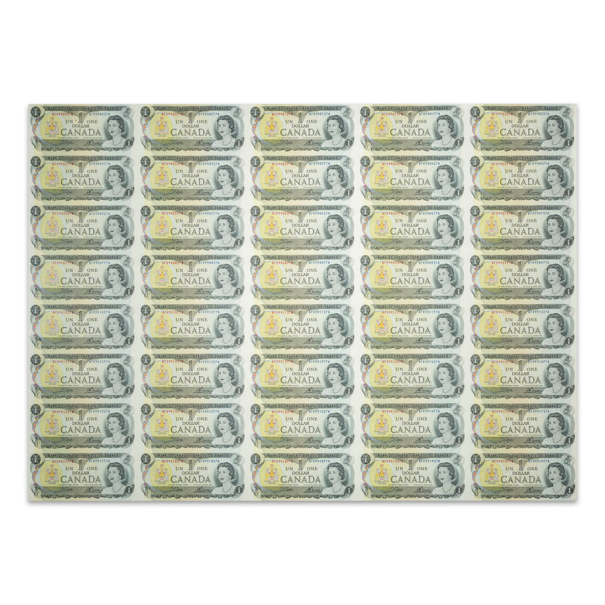 $1 1973 BC-46b Uncut Banknote Sheet Crow-Bouey Prefix BFK UNC 5x8