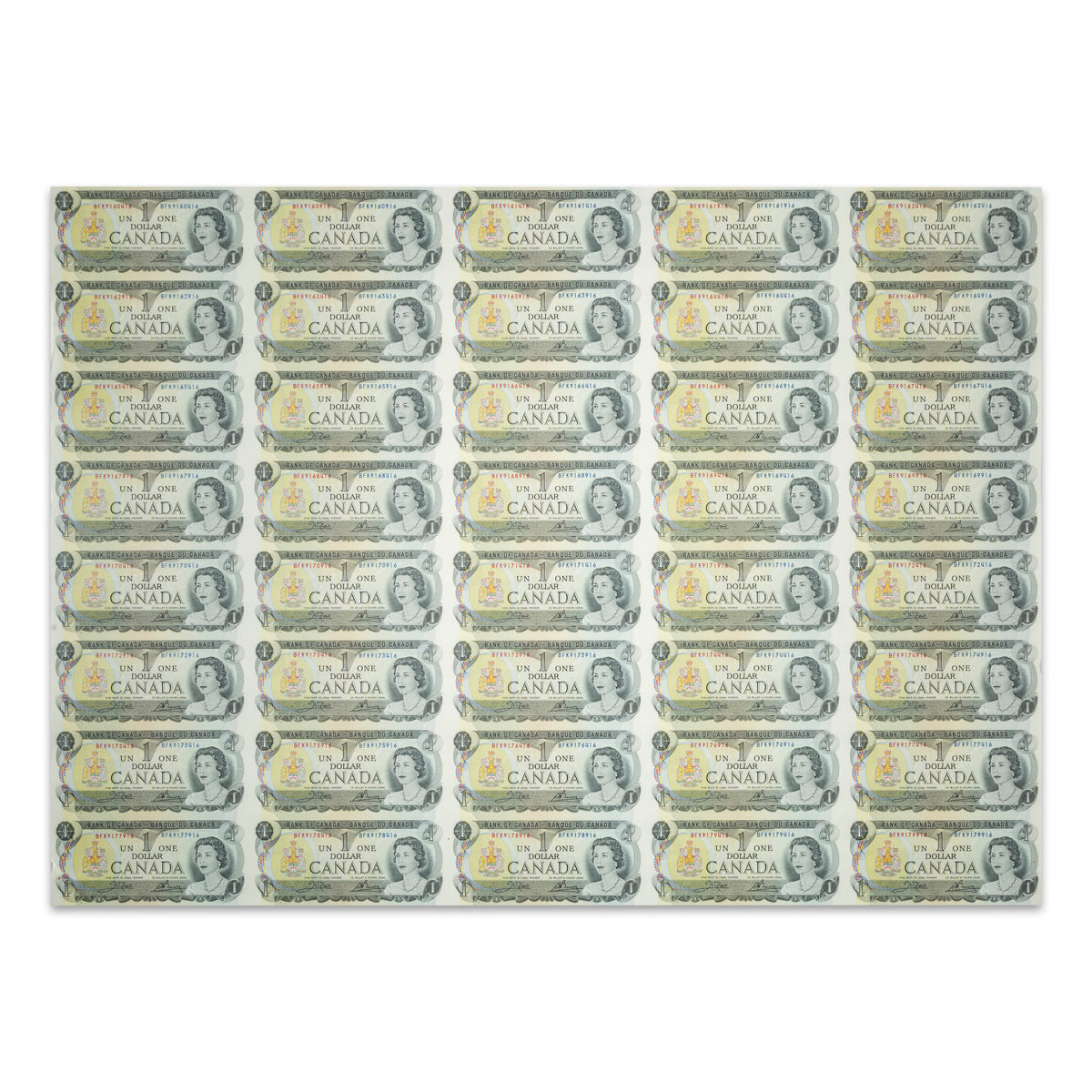$1 1973 BC-46b Uncut Repeater Banknote Sheet Crow-Bouey Prefix BFK AU 5x8