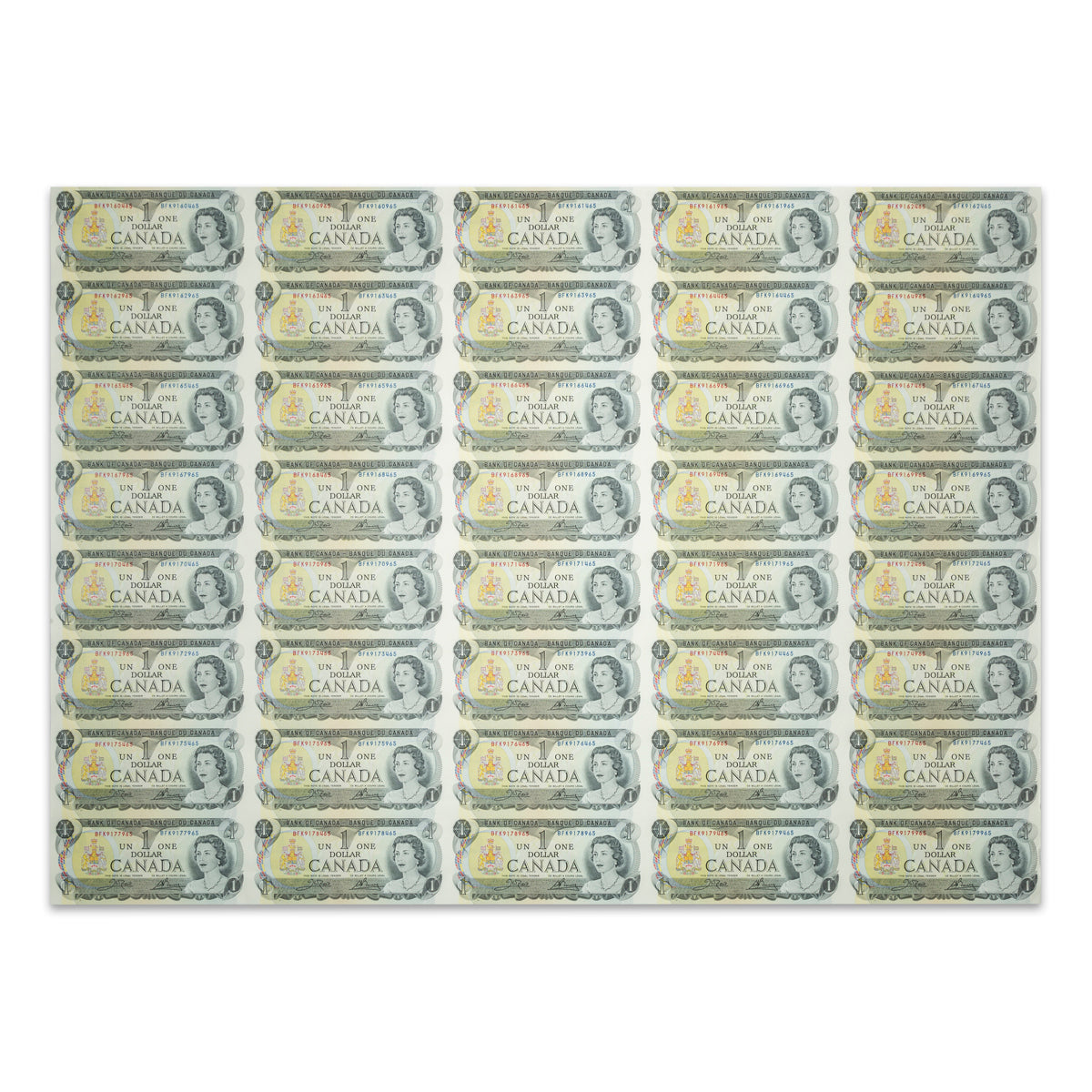 $1 1973 BC-46b Uncut Banknote Sheet Crow-Bouey Prefix BFK UNC 5x8