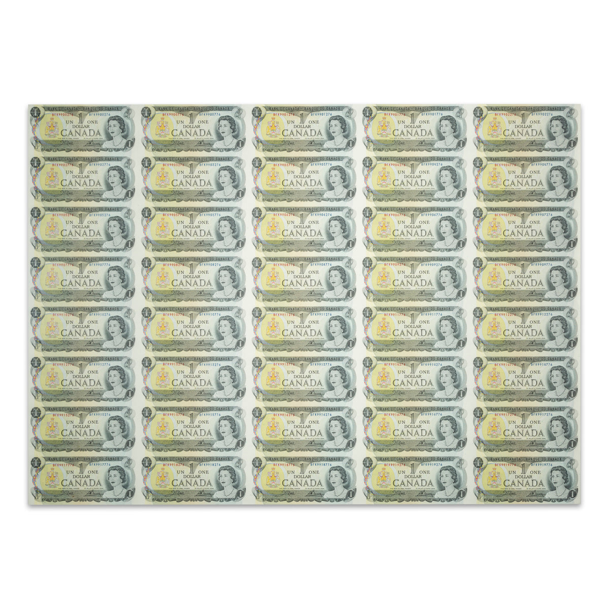 $1 1973 BC-46b Uncut Banknote Sheet Crow-Bouey Prefix BFK UNC 5x8