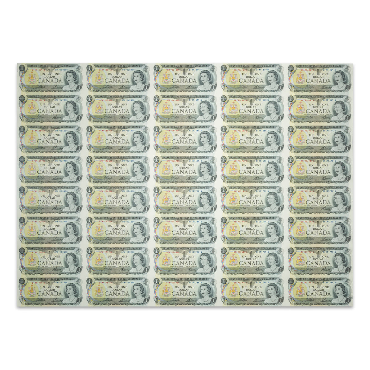 $1 1973 BC-46b Uncut Banknote Sheet Crow-Bouey Prefix BFK AU 5x8