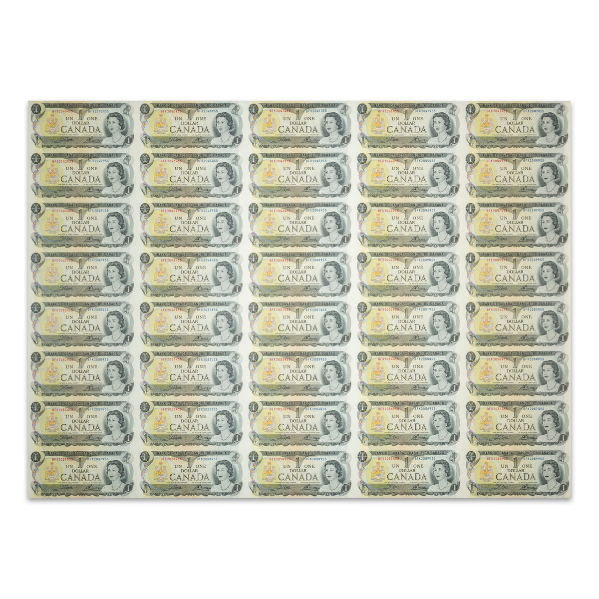 $1 1973 BC-46b Uncut Banknote Sheet Crow-Bouey Prefix BFK UNC 5x8