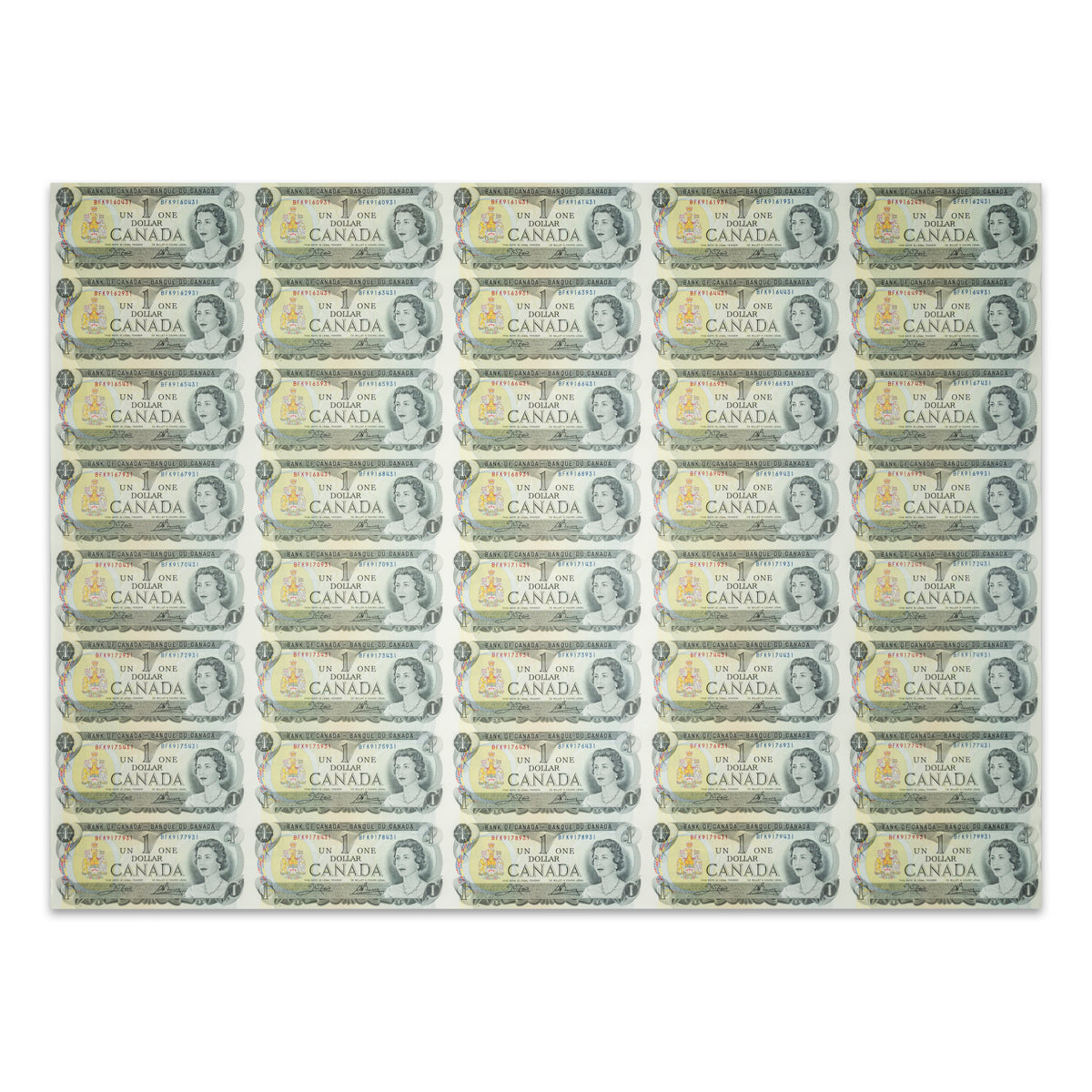$1 1973 BC-46b Uncut Banknote Sheet Crow-Bouey Prefix BFK UNC 5x8