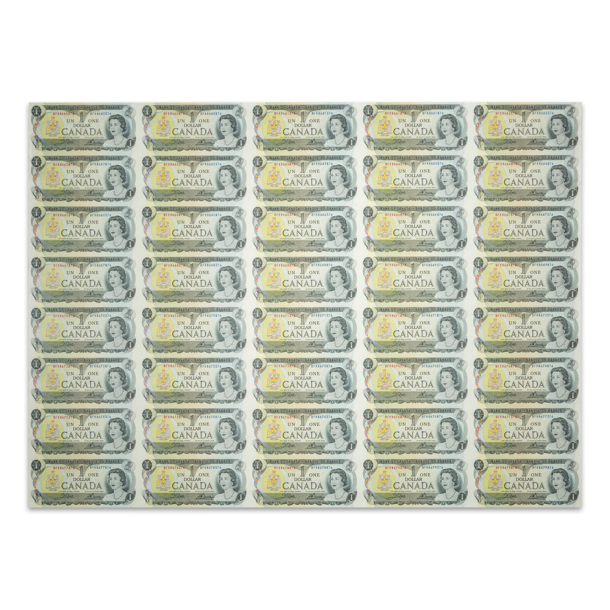 $1 1973 BC-46b Uncut Banknote Sheet Crow-Bouey Prefix BFK AU 5x8