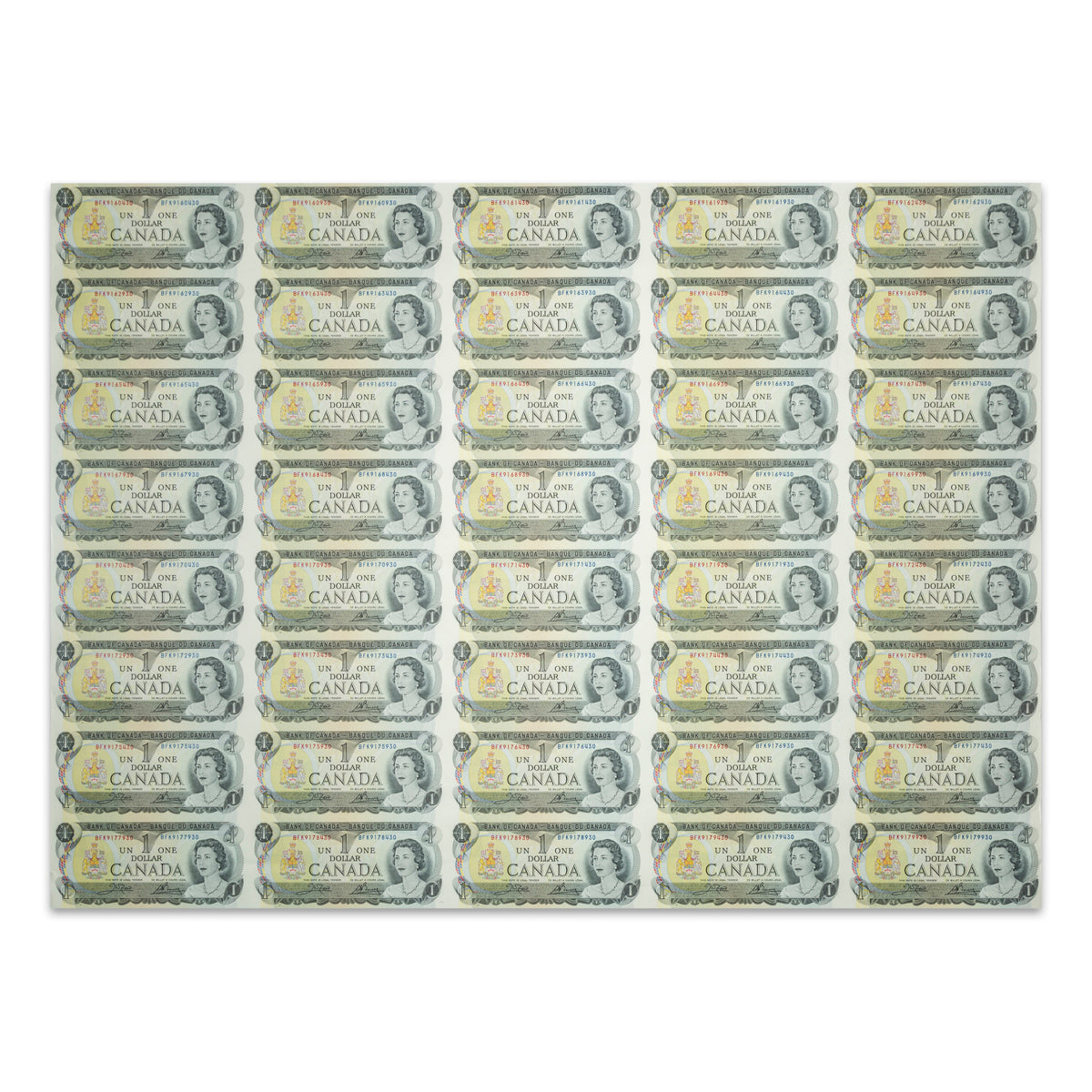 $1 1973 BC-46b Uncut Banknote Sheet Crow-Bouey Prefix BFK AU 5x8