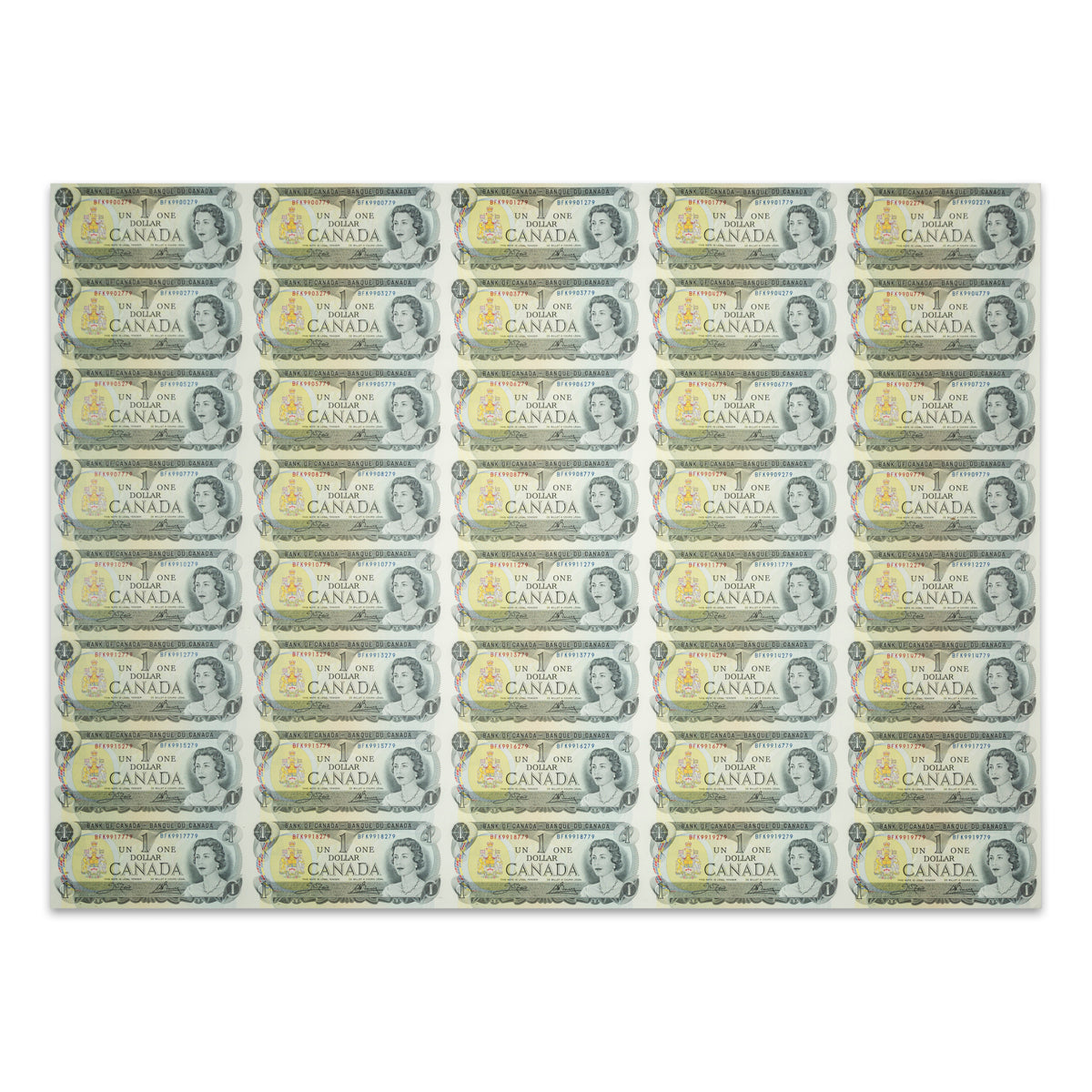 $1 1973 BC-46b Uncut Banknote Sheet Crow-Bouey Prefix BFK UNC 5x8
