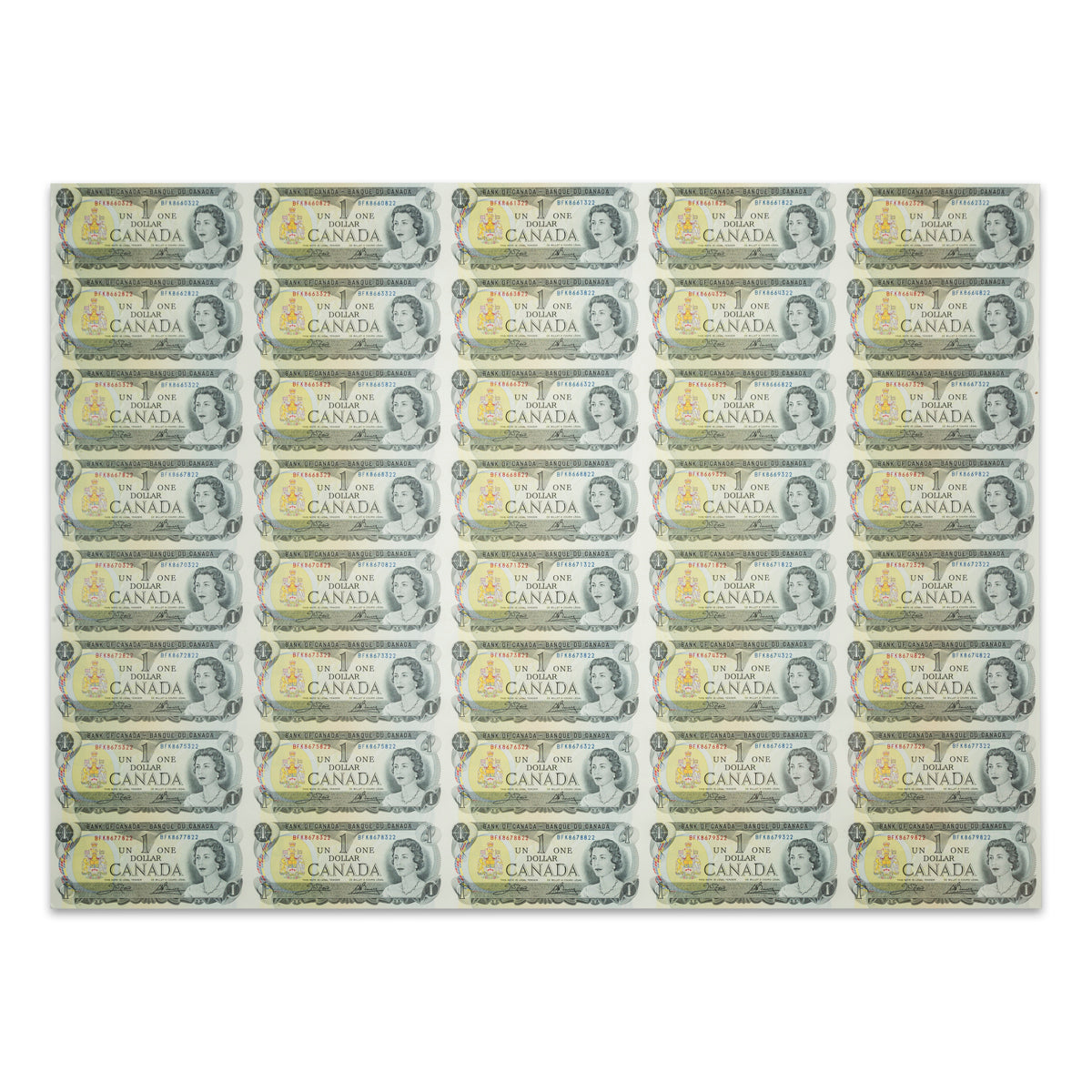 $1 1973 BC-46b Uncut Banknote Sheet Crow-Bouey Prefix BFK AU 5x8