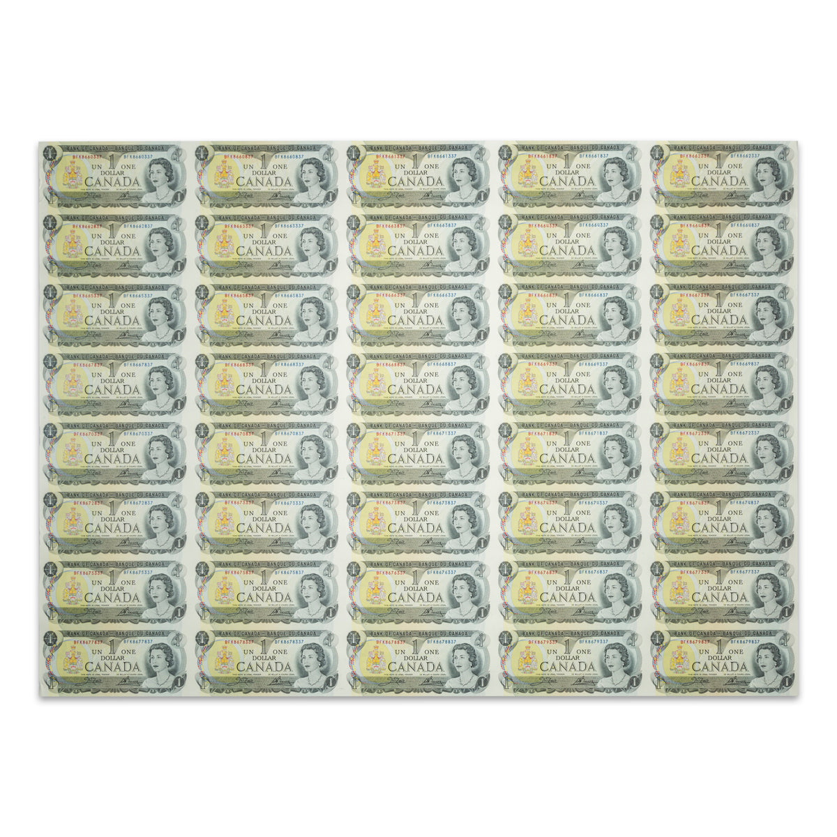 $1 1973 BC-46b Uncut Banknote Sheet Crow-Bouey Prefix BFK AU 5x8