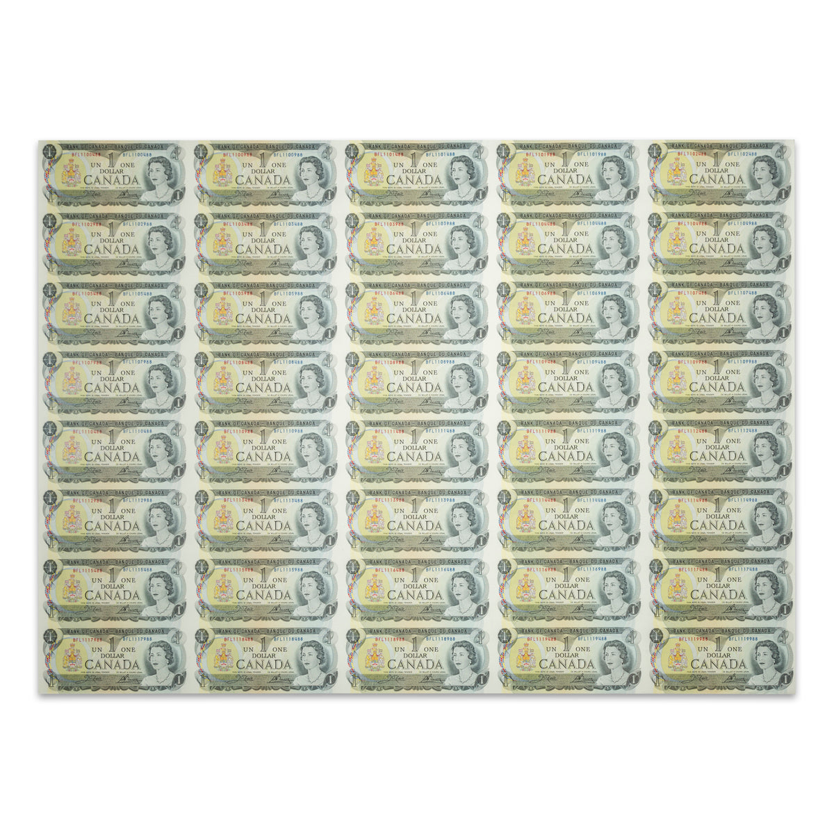 $1 1973 BC-46b Uncut Banknote Sheet Crow-Bouey Prefix BFL AU 5x8