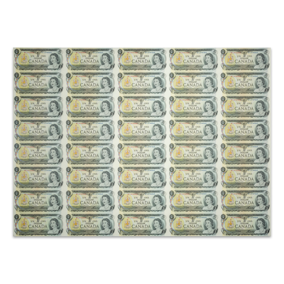$1 1973 BC-46b Uncut Banknote Sheet Crow-Bouey Prefix BFL UNC 5x8