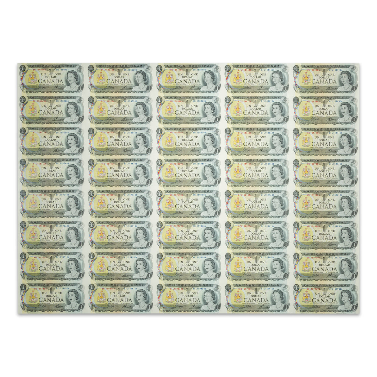 $1 1973 BC-46b 3 Consecutive Uncut Banknote Sheets Crow-Bouey Prefix BFL AU 5x8
