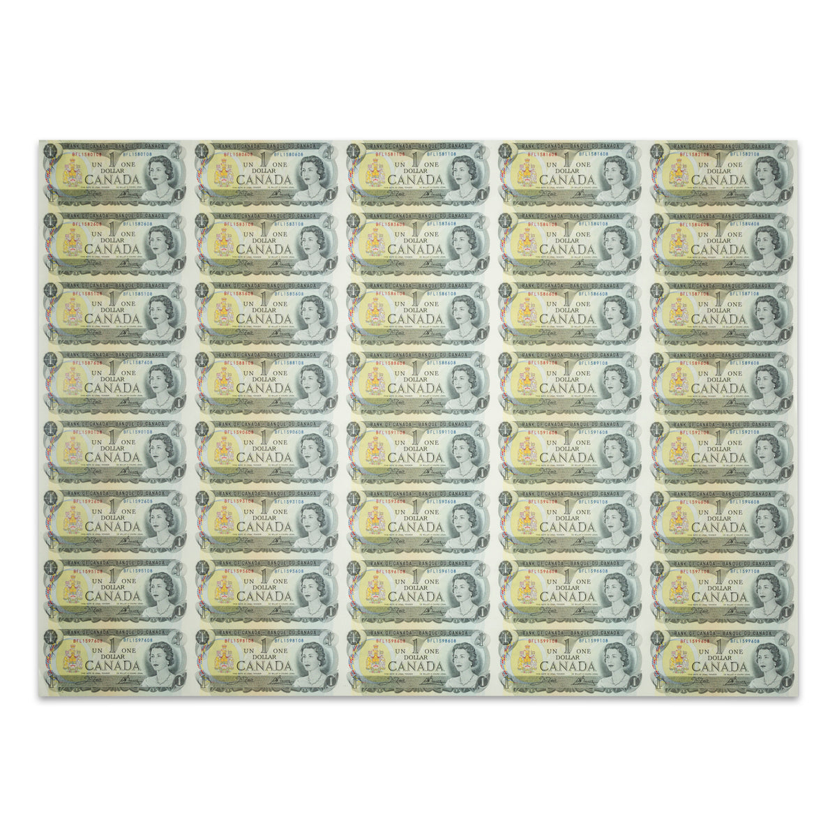$1 1973 BC-46b 3 Consecutive Uncut Banknote Sheets Crow-Bouey Prefix BFL AU 5x8