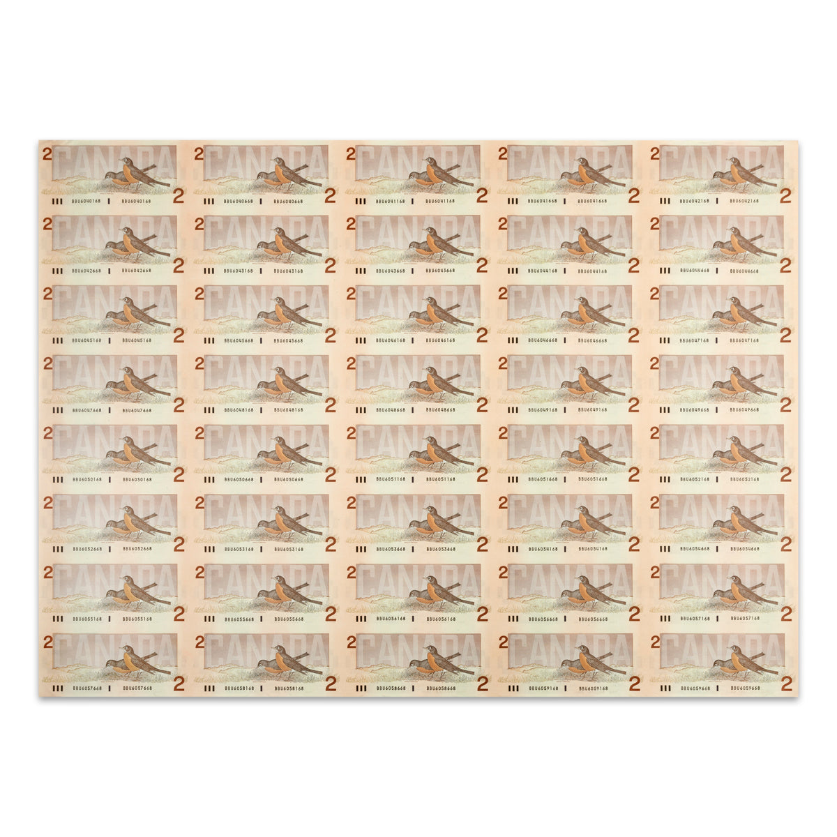 $2 1986 BC-55b Uncut Banknote Sheet Theissen-Crow Prefix BBU AU 5x8
