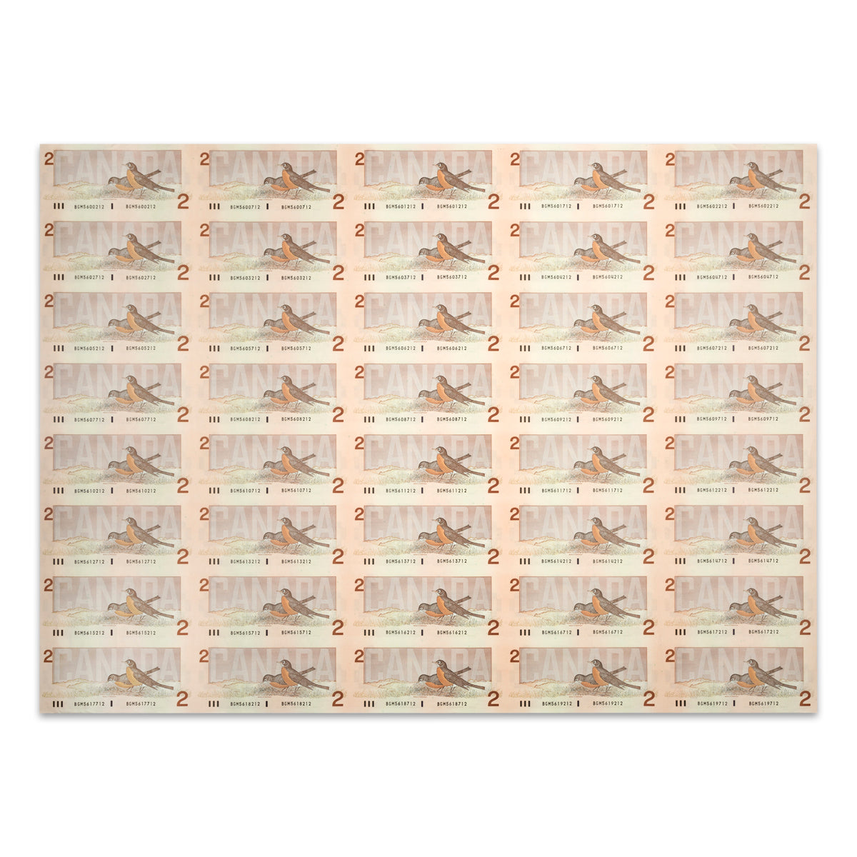 $2 1986 BC-55b Uncut Banknote Sheet Theissen-Crow Prefix BGM UNC 5x8