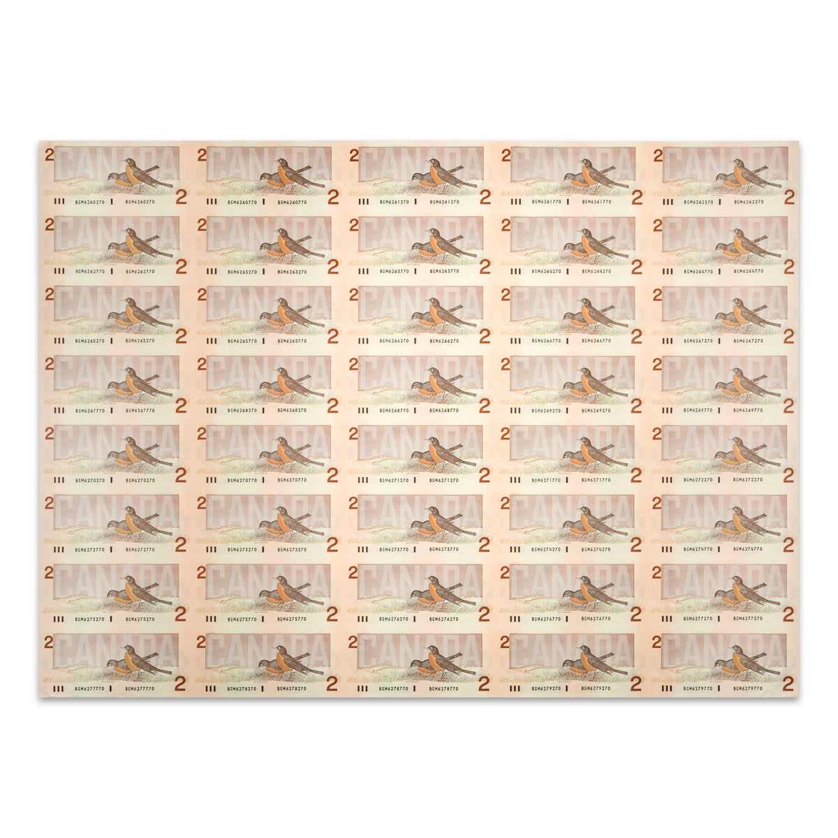 $2 1986 BC-55b Uncut Banknote Sheet Theissen-Crow Prefix BGM AU 5x8