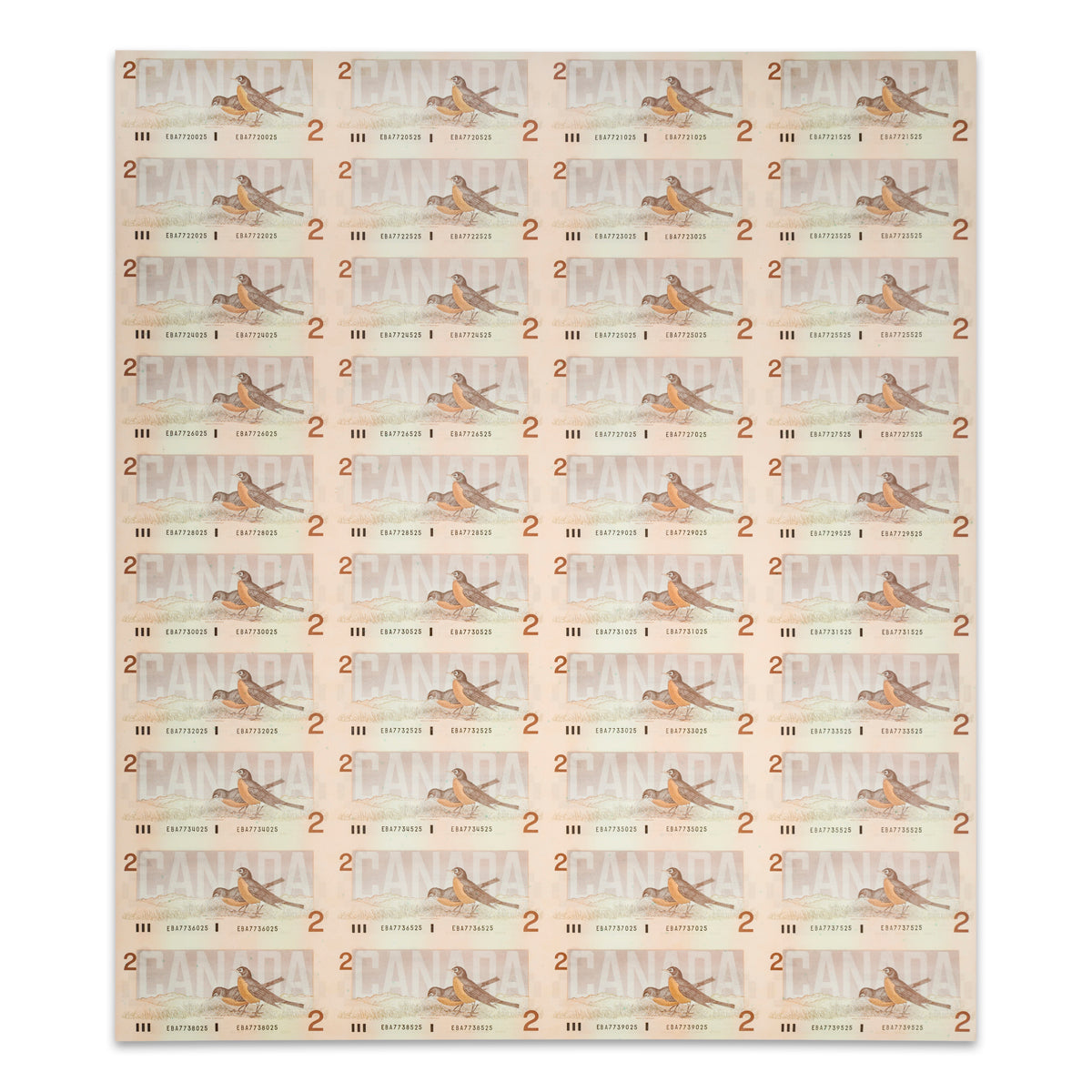 $2 1986 BC-55b-i 10 Consecutive Uncut Banknote Sheets Theissen-Crow Prefix EBA UNC 4x10