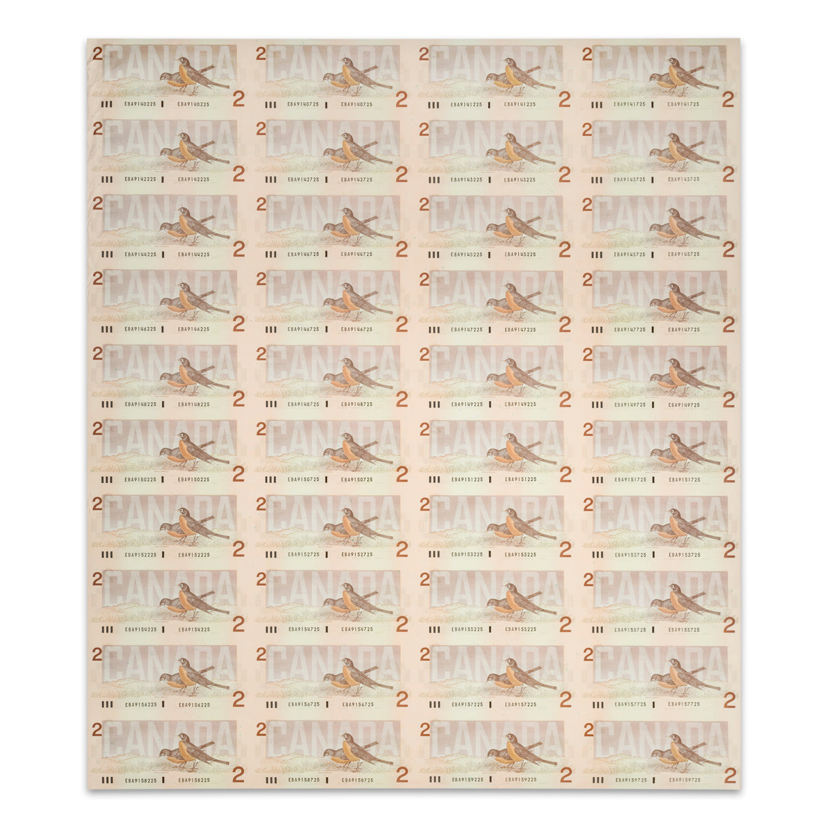 $2 1986 BC-55b-i Uncut Banknote Sheet Theissen-Crow Prefix EBA AU 4x10