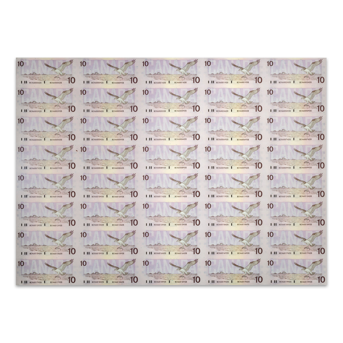 $10 1986 BC-57c Uncut Banknote Sheet Knight-Theissen Prefix BEH UNC 5x8