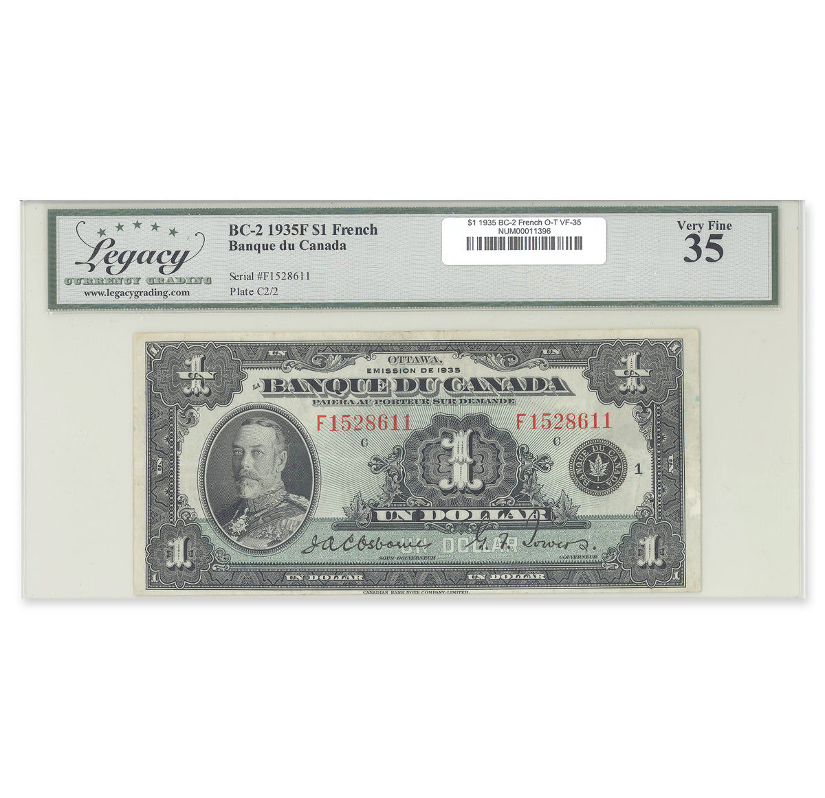 $1 1935 BC-2 French Osborne-Towers Prefix F Legacy VF-35
