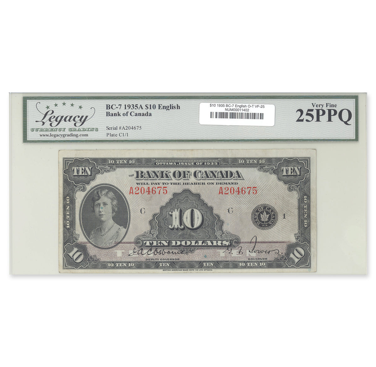 $10 1935 BC-7 English Osborne-Towers Prefix A Legacy VF-25 PPQ