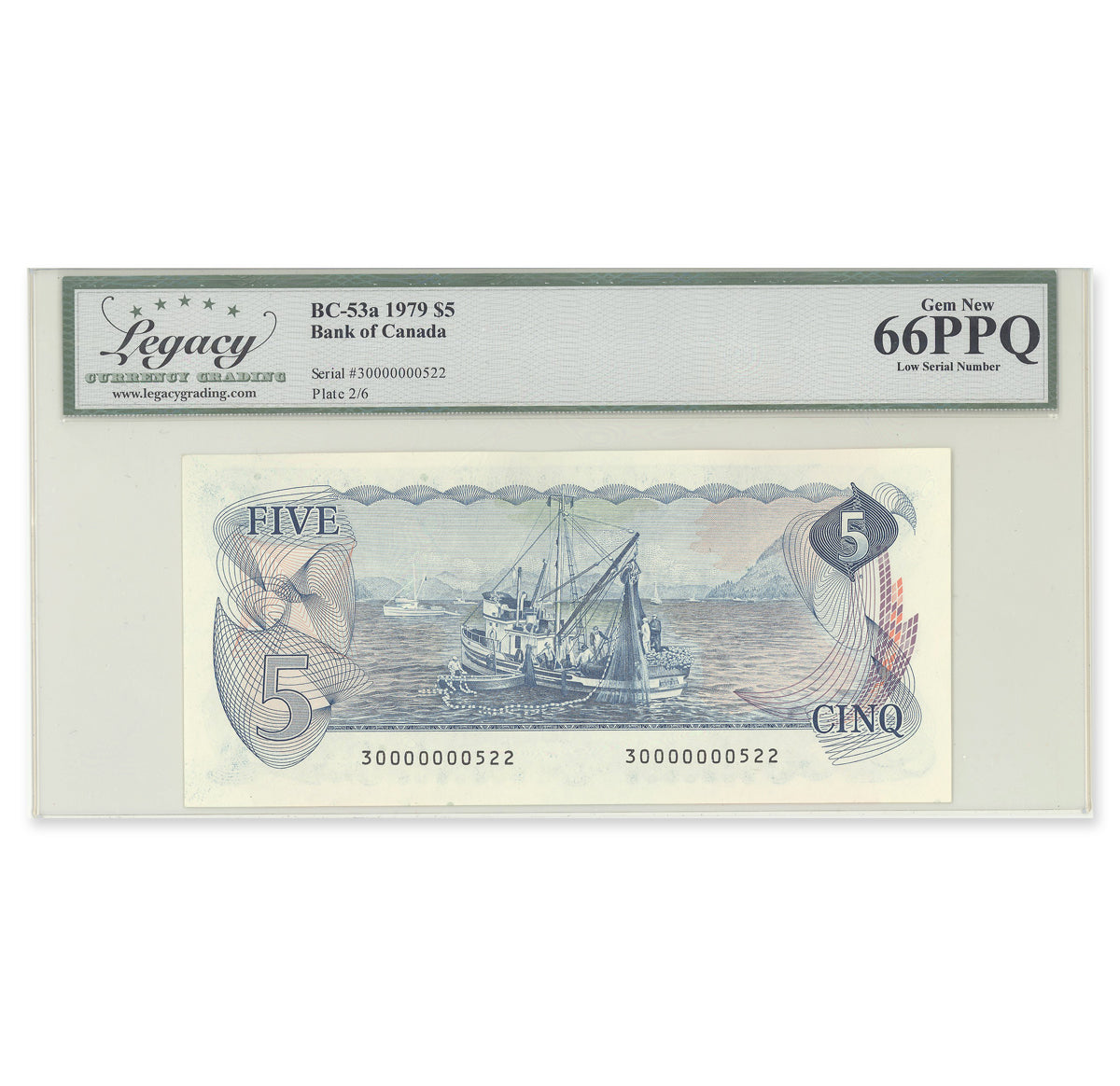 $5 Matched Low Serial Number Set of 1972, 1979 BC-48a-N5-iv, BC-53a-N5-iv Legacy GUNC-66 PPQ