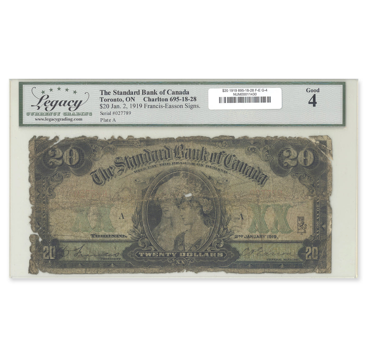 $20 1919 695-18-28 Standard Bank of Canada Francis-Easson Legacy G-4 - ONLY 14 KNOWN