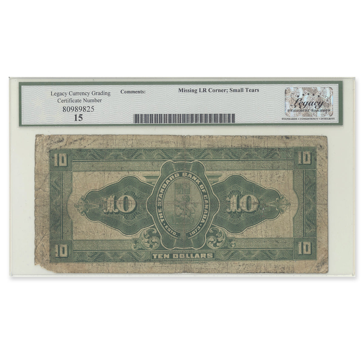 $10 1924 695-20-04 Standard Bank of Canada White-McLeod Legacy F-15 - ONLY 41 KNOWN