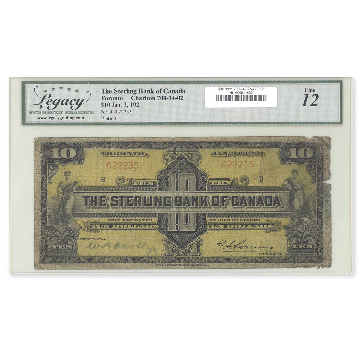 $10 1921 700-14-02 Sterling Bank of Canada various-Somers Legacy F-12 - ONLY 7 KNOWN