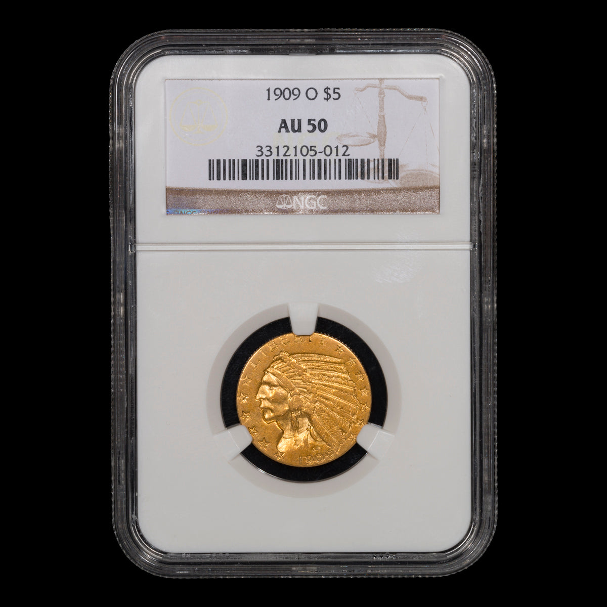 US $5 1909O NGC AU-50