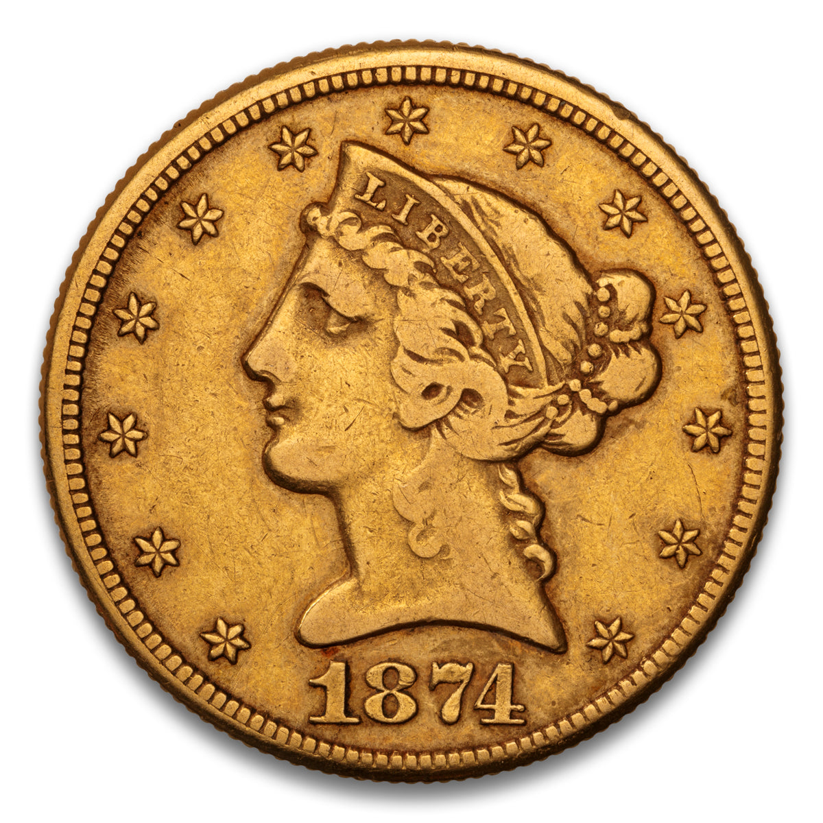US $5 1874CC Non-Certified VF-30