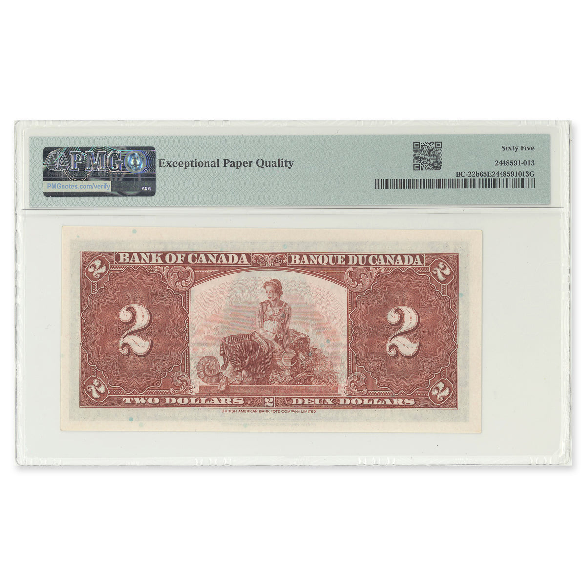 $2 1937 BC-22b Gordon-Towers Prefix L/B PMG GUNC-65