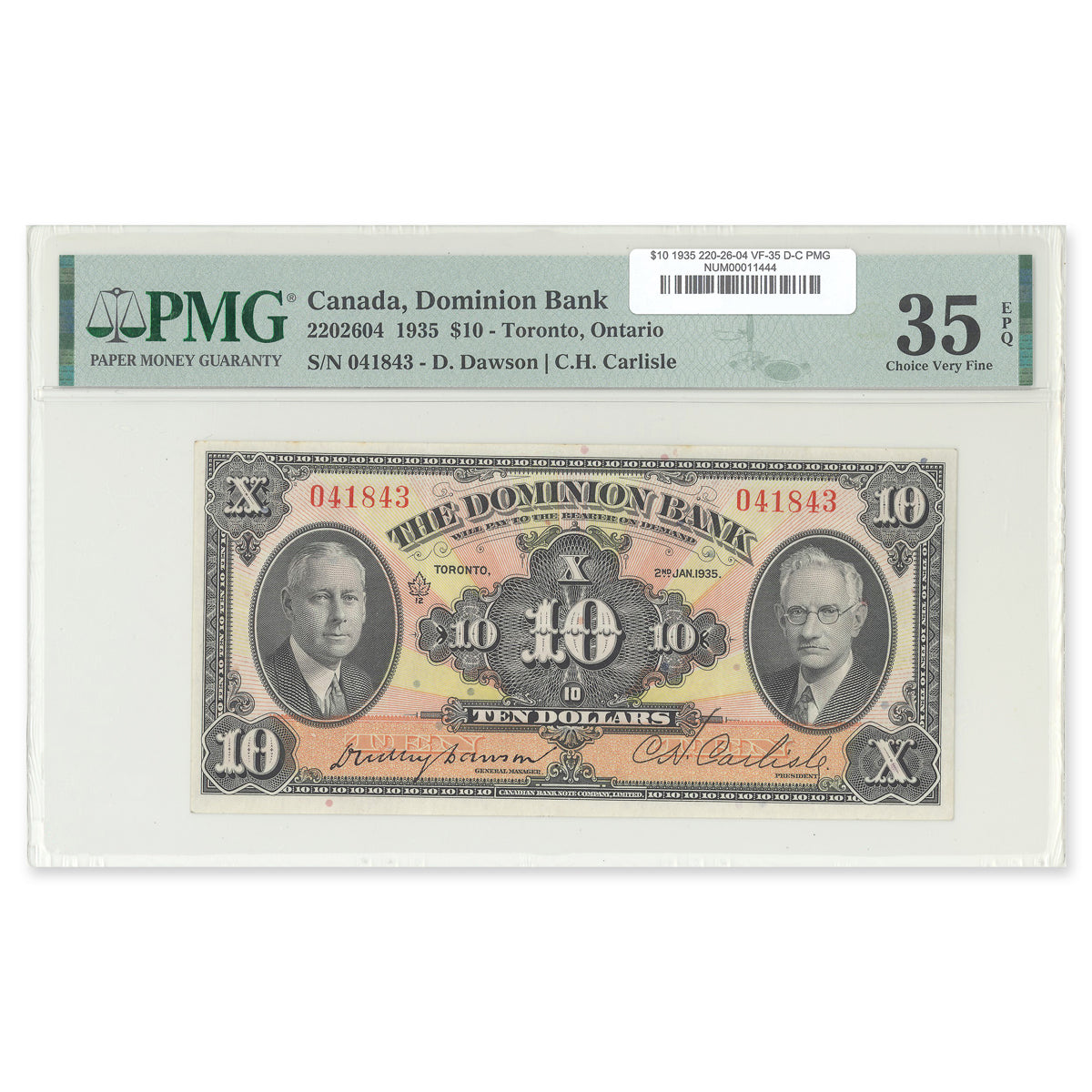 $10 1935 220-26-04 Dawson-Carlise PMG VF-35
