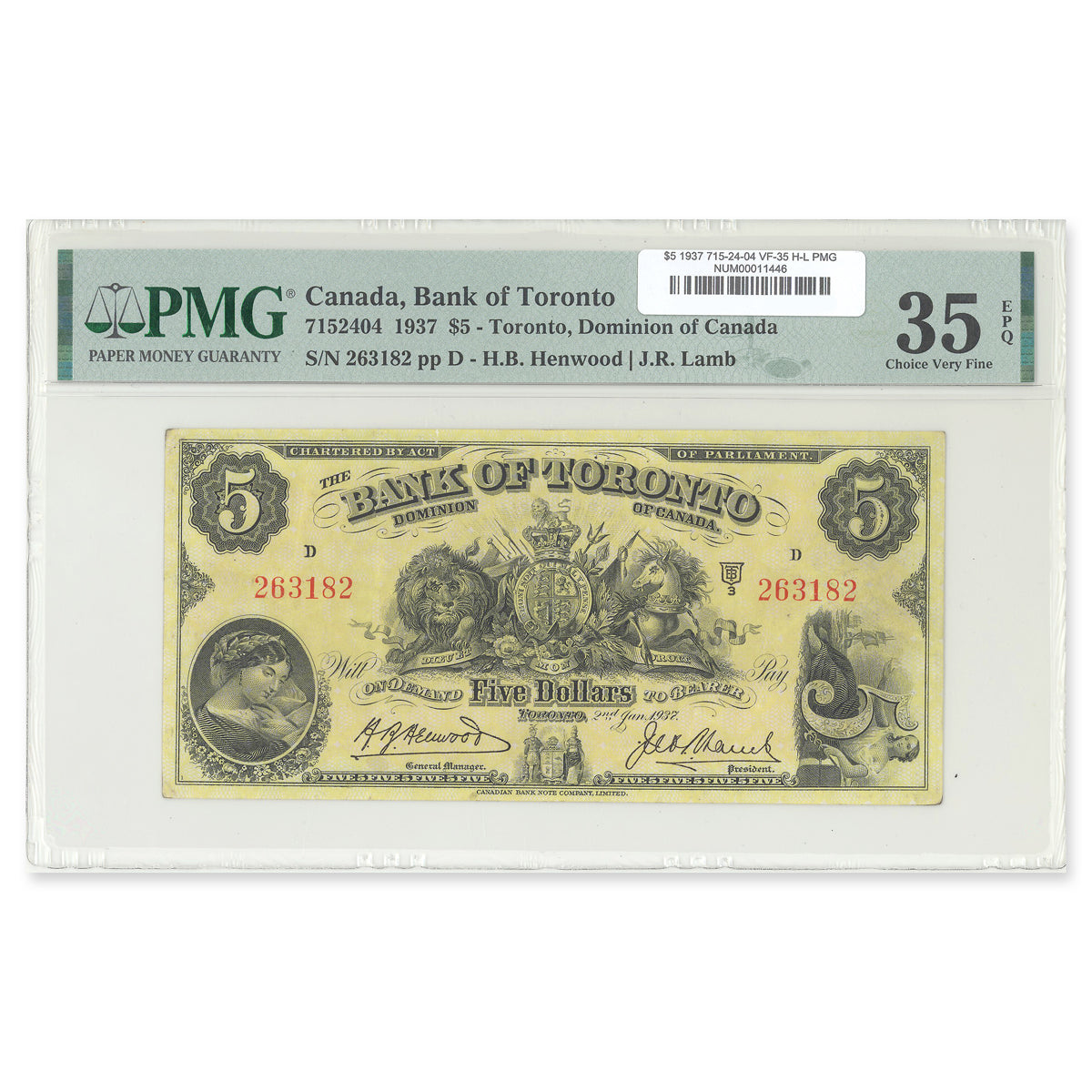 $5 1937 715-24-04 Henwood-Lamb PMG VF-35