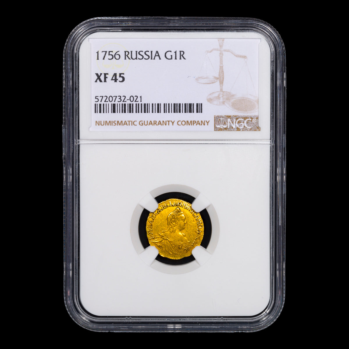 Russia Elizabeth I Gold Rouble EF-45