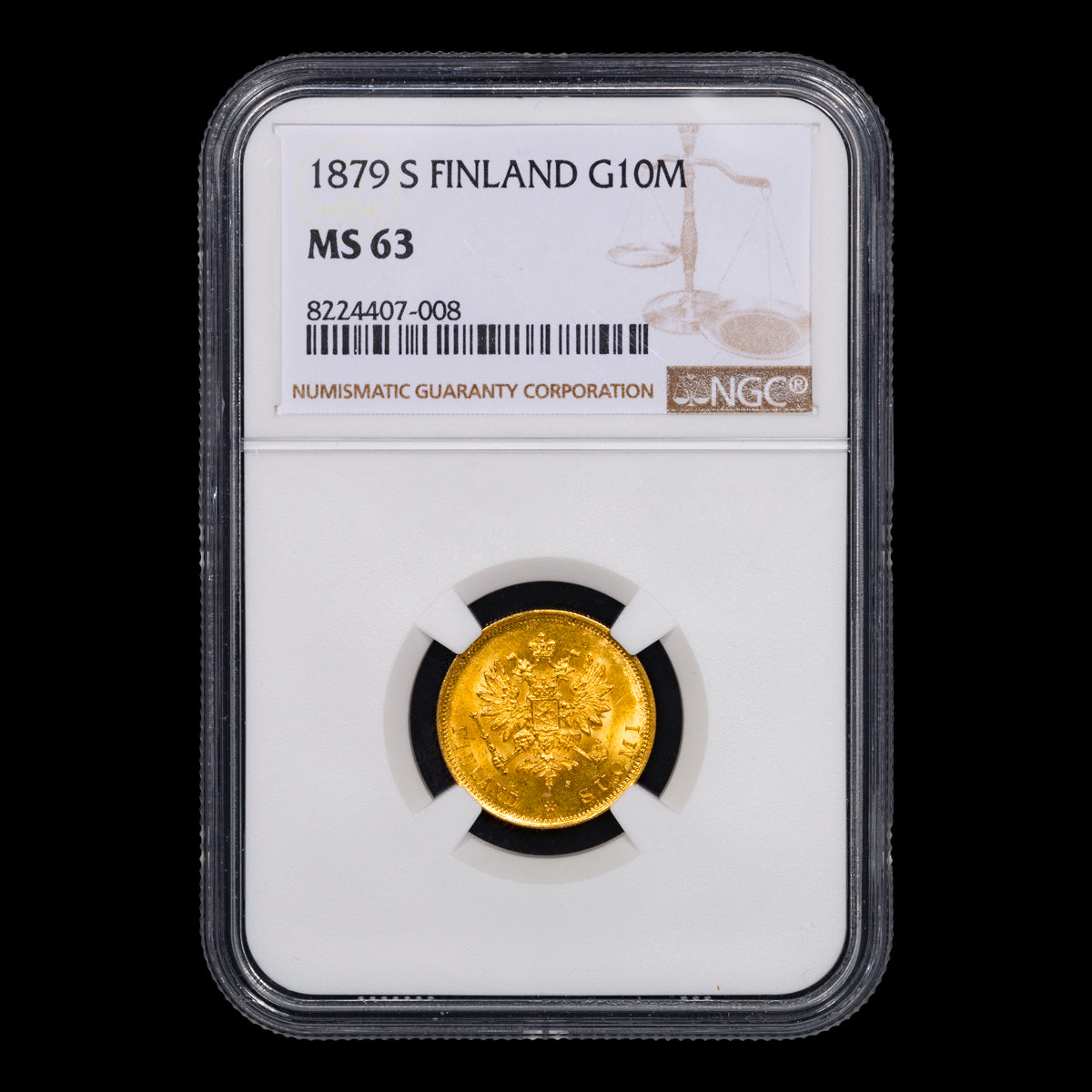 Finland Nicholas II Gold 10 Markaa 1879 S MS-63