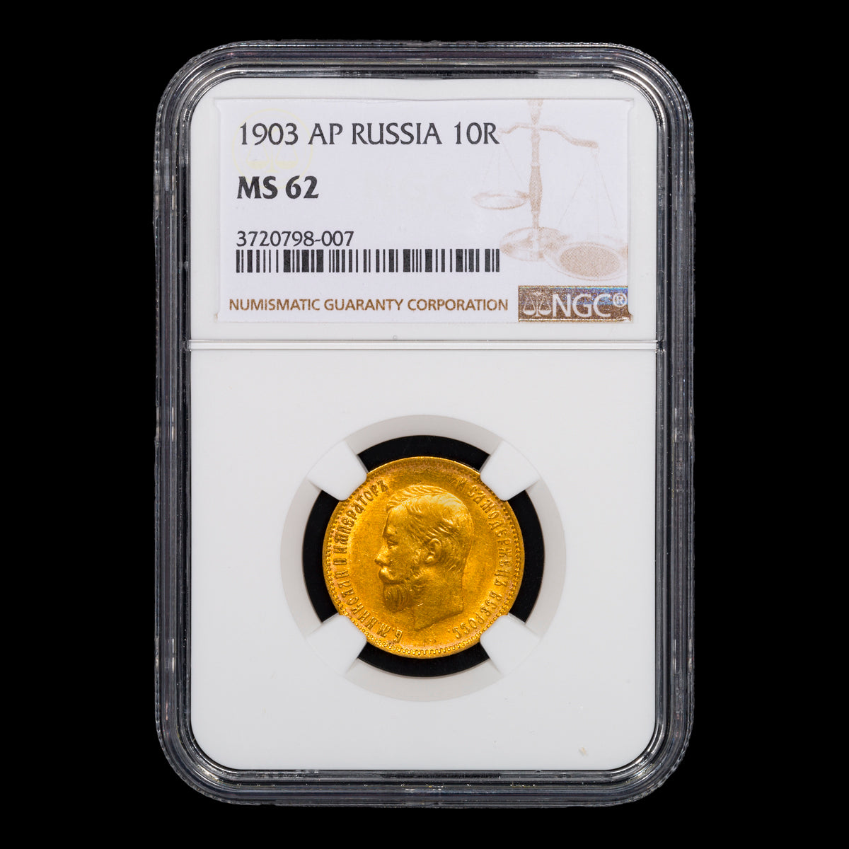 Russia Nicholas II Gold 10 Roubles 1903 AP MS-62