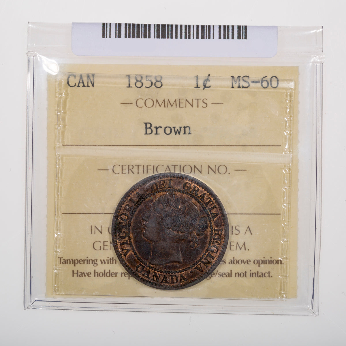 1 Cent 1858 ICCS MS-60 Brown