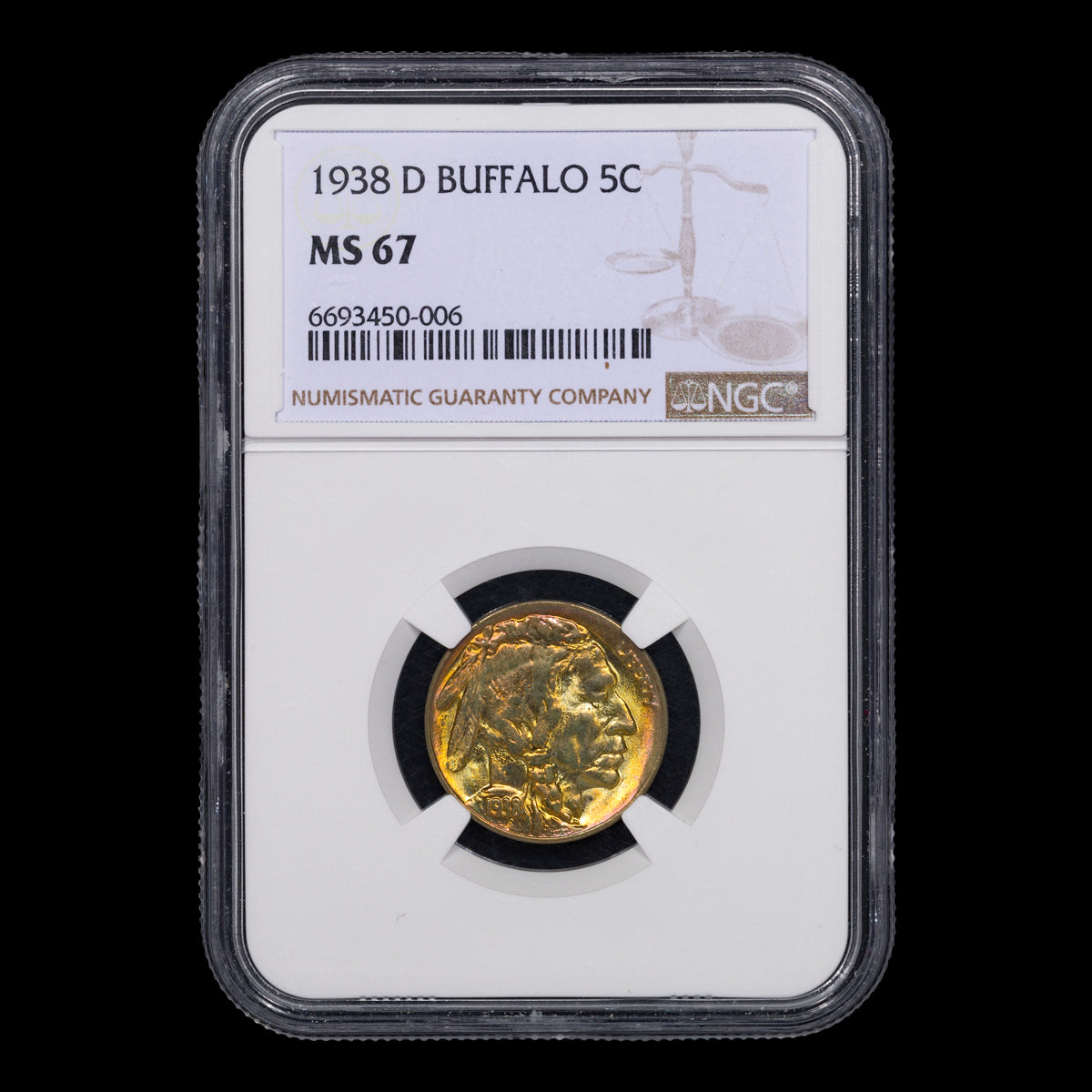 US 5 Cent Buffalo 1938D NGC MS-67
