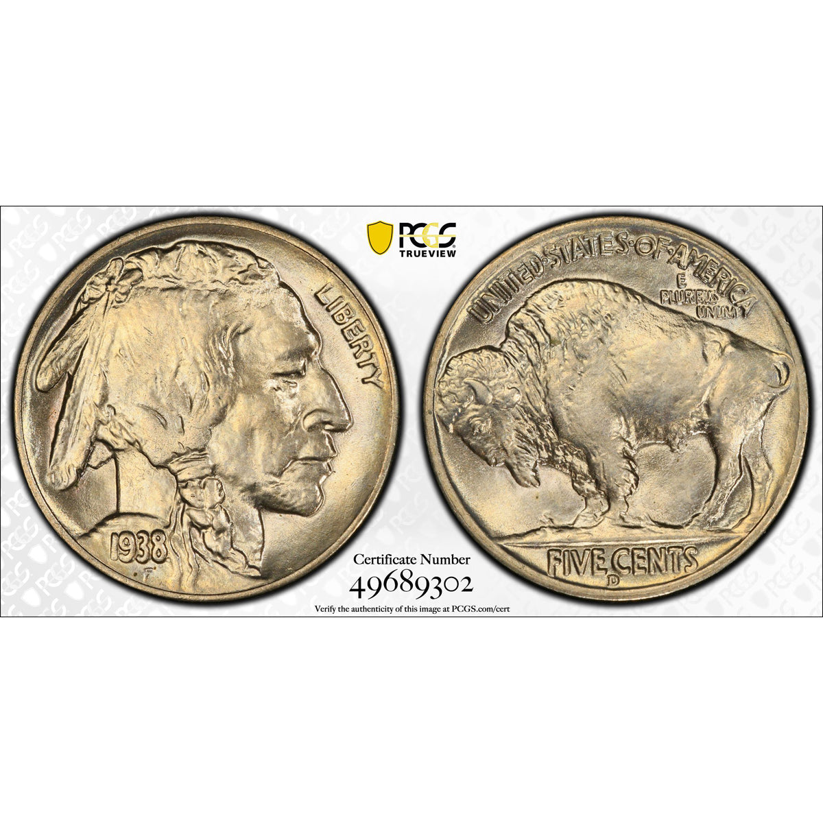 US 5 Cent Buffalo 1938D PCGS MS-66