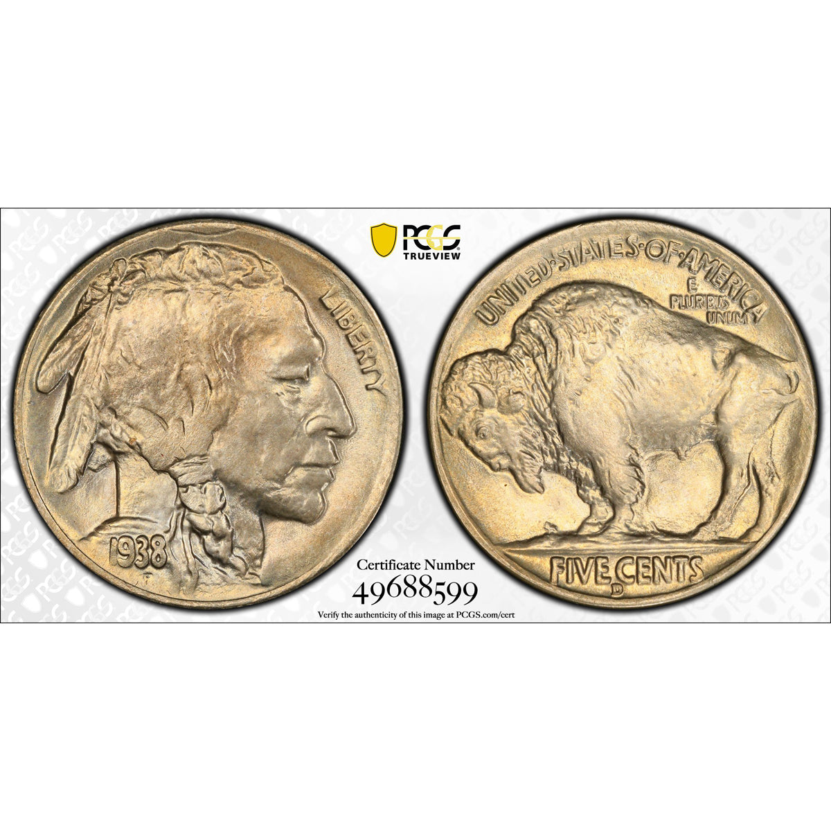 US 5 Cent Buffalo 1938D PCGS MS-66