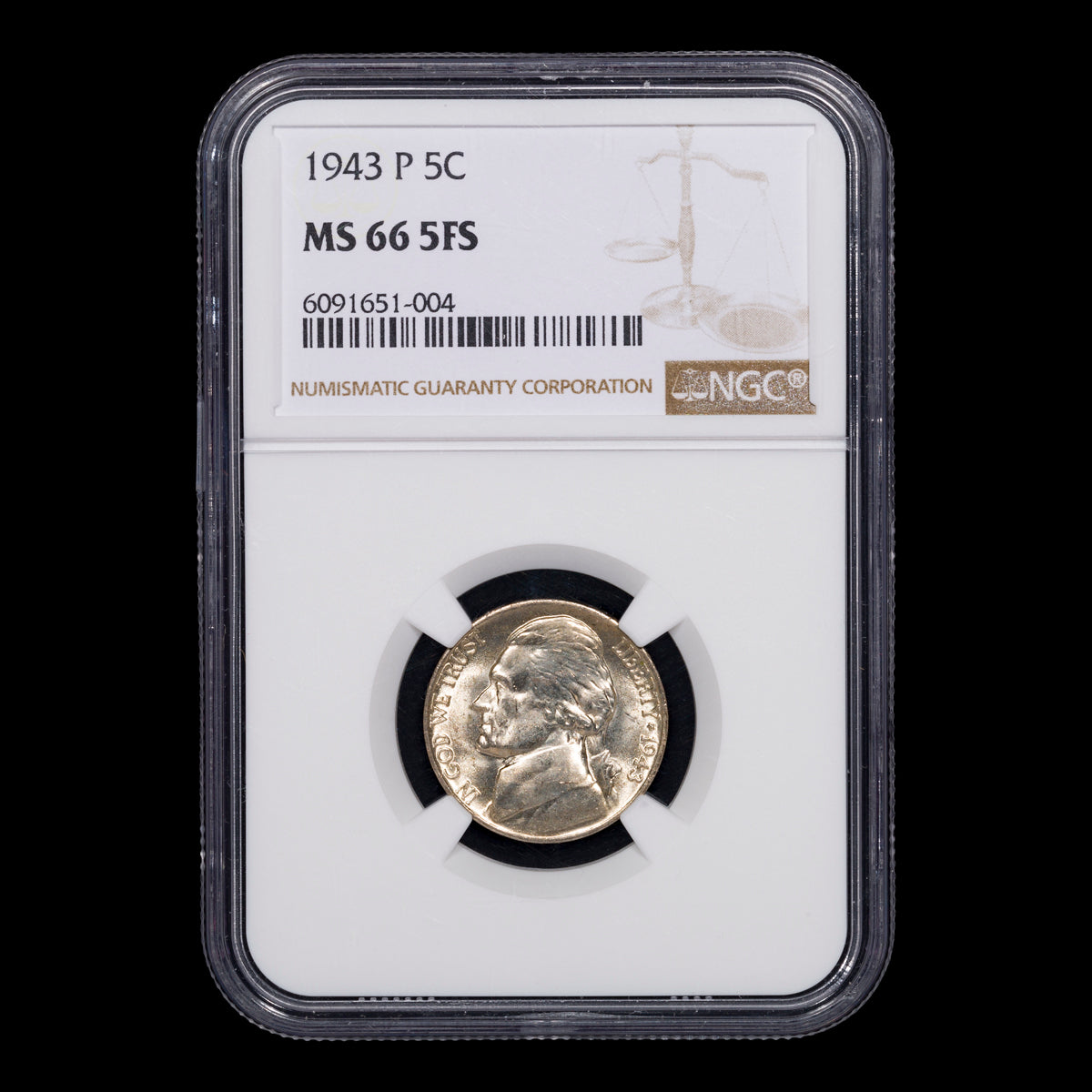 US 5 Cent Jefferson 1943P NGC MS-66 5FS