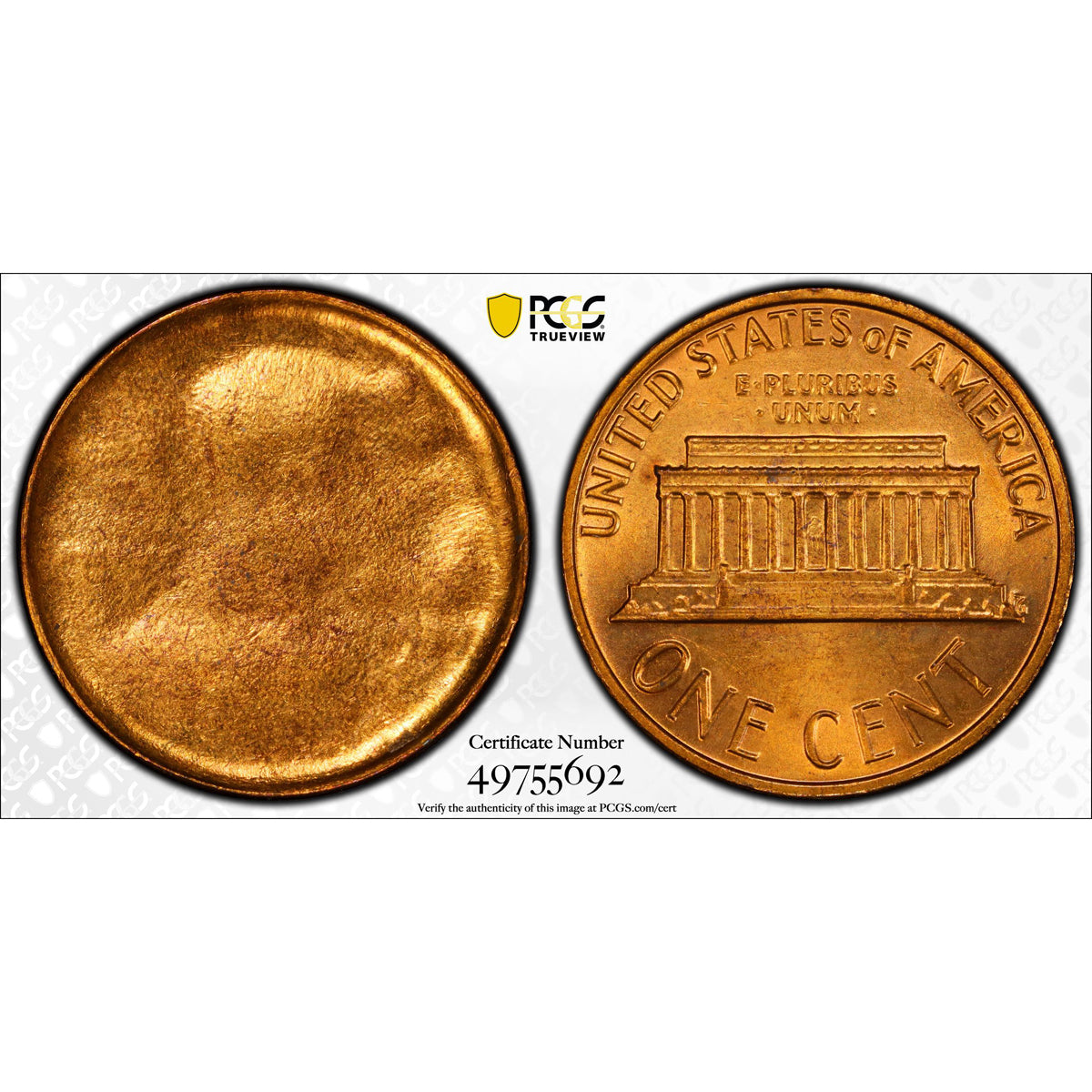 US 1 Cent Memorial (1959-82) Struck Through Capped Die PCGS MS-65 RD