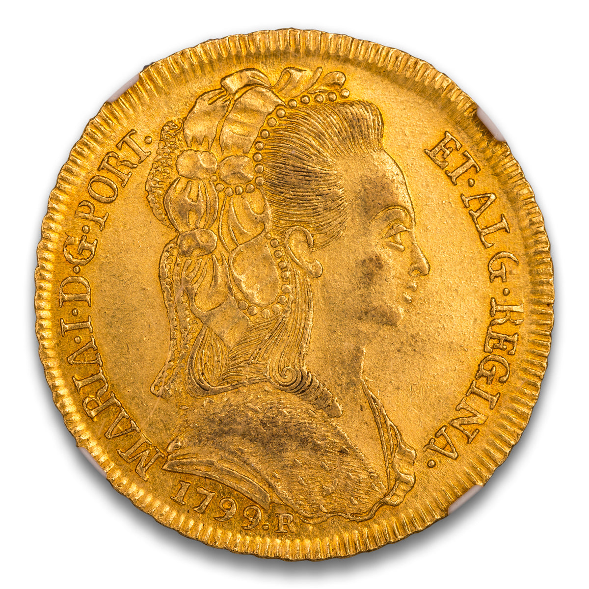 Brazil Maria I Gold 6400 Reis 1799 R MS-62