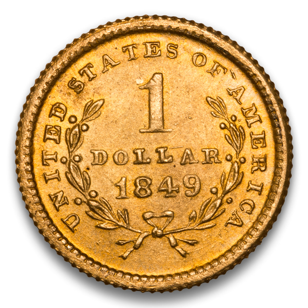 US $1 Gold Type 1 1849 Open Wreath, With L AU-55