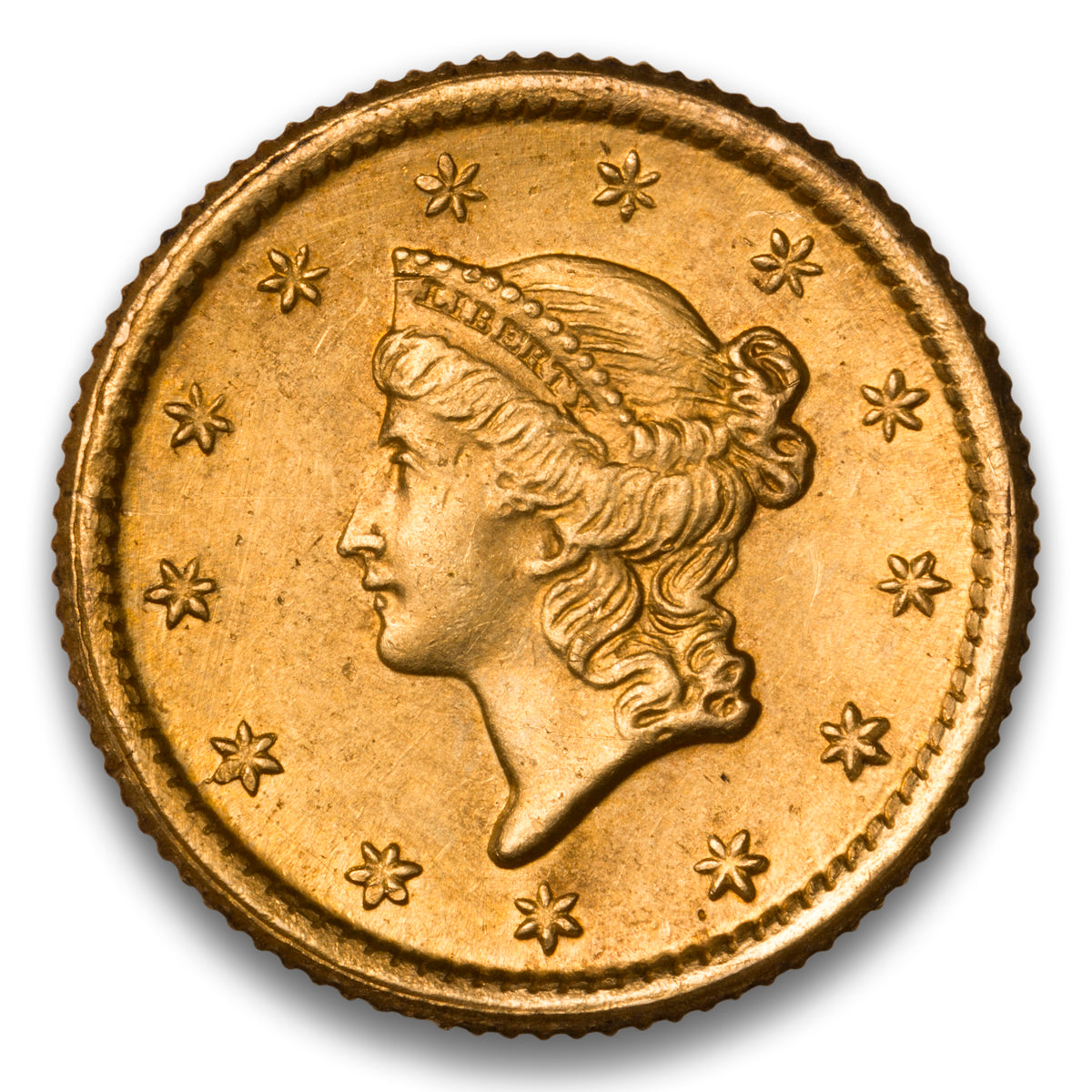 US $1 Gold Type 1 1849 Open Wreath, With L AU-55