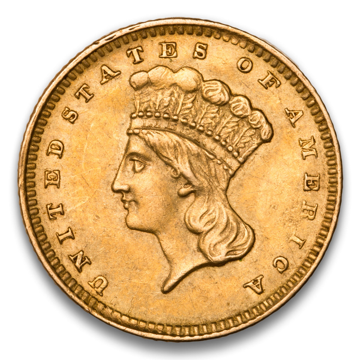US $1 Gold Type 3 1857 AU-50