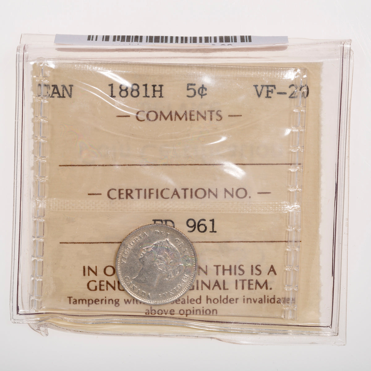 5 Cent 1881H ICCS VF-20