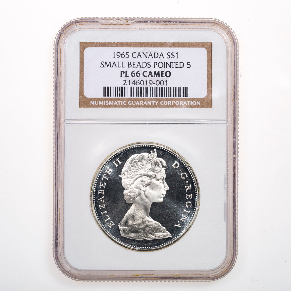 $1 1965 Type 1 Small Beads Pointed 5 NGC PL-66 Cameo