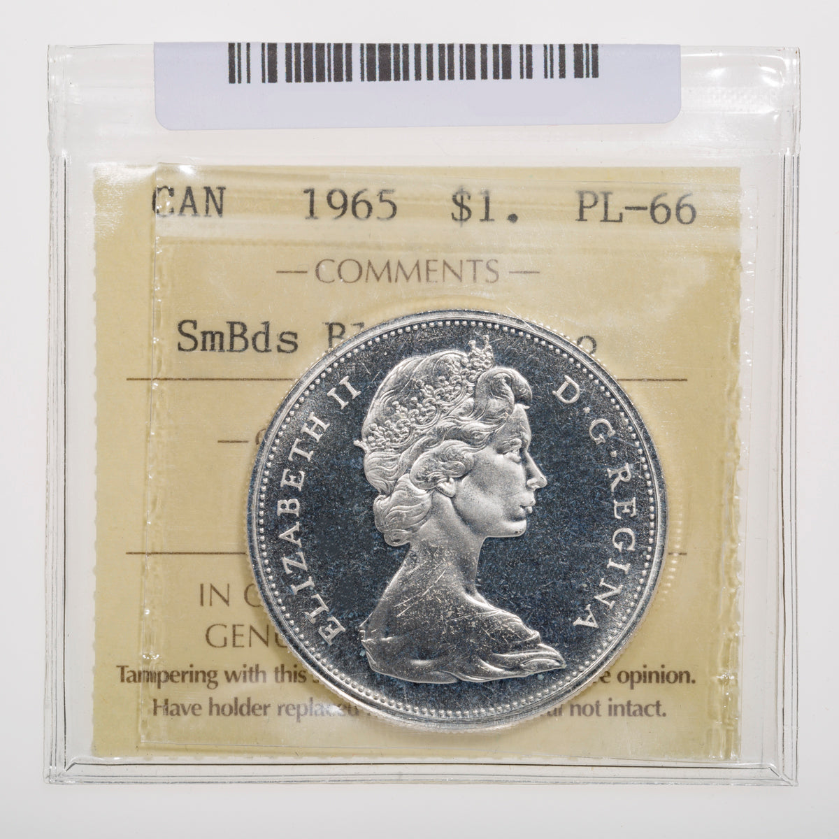 $1 1965 Type 2 Small Beads Blunt 5 ICCS PL-66 Cameo